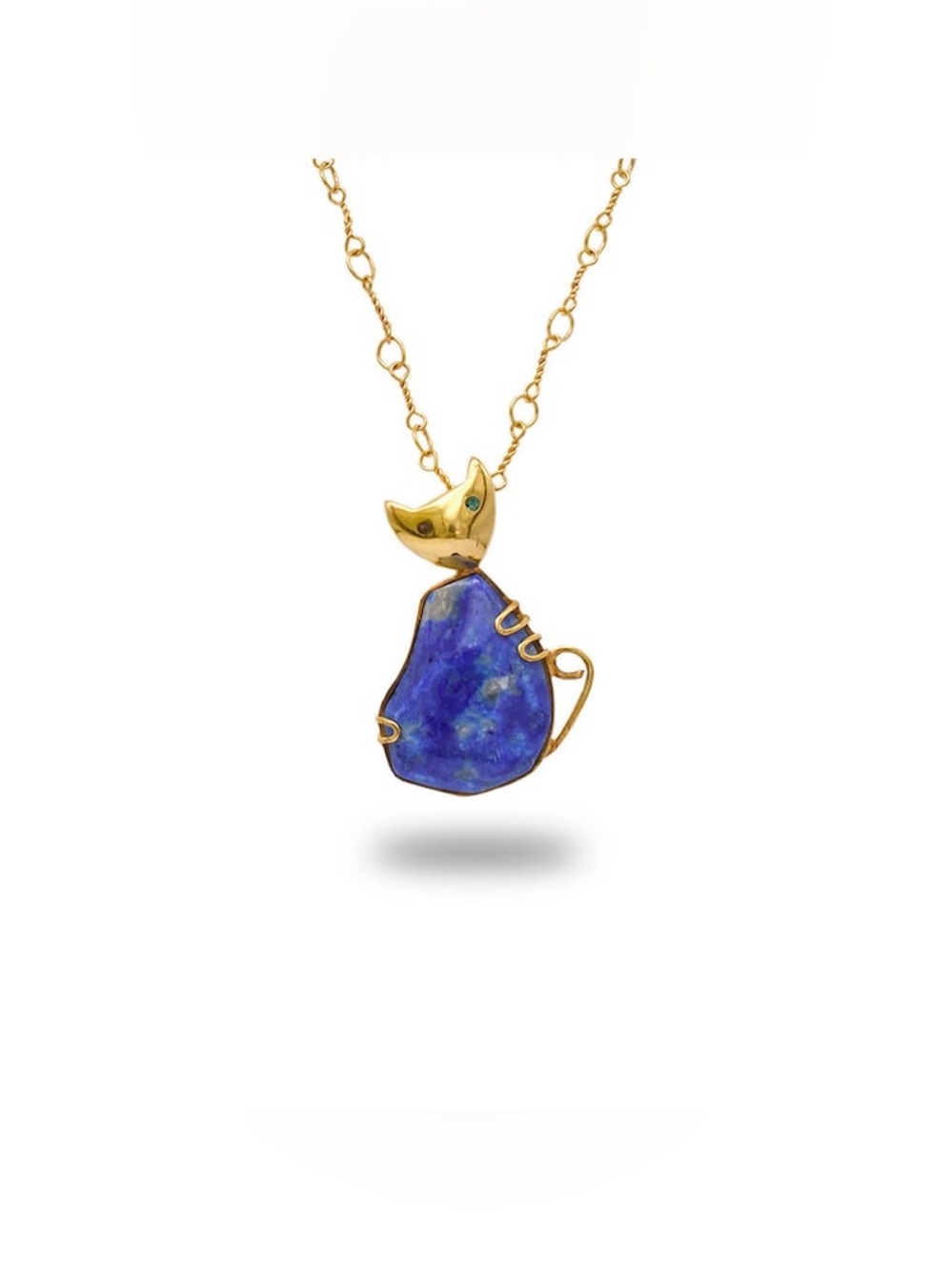 Handmade Afghan Lapis Lazuli Cat Pendant Necklace NWT